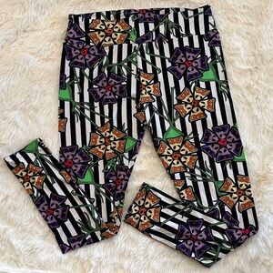 LuLaRoe Black and White Striped Leggings with Nightmare Before Christmas Design